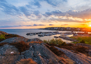 Solnedgång över Hällsvik småbåtshamn - CANVAS
