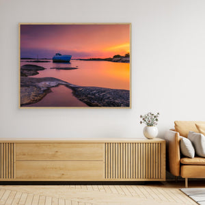 Båtvrak vid solnedgång – Björlanda Kile, Hisingen | Canvas