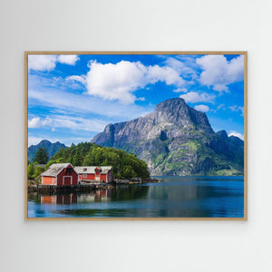 Norge – Hornelen och båthus vid Leirgulen | Canvas