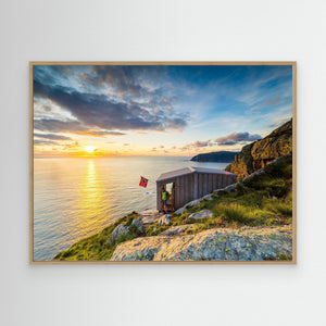 Solnedgång vid Dosabu stormjakthytte – Bremangerlandet, Norge | Canvas