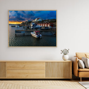 Solnedgång vid småbåtshamnen på Nötö – Hisingen Göteborg | Canvas