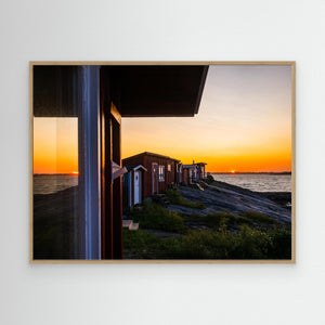 Solnedgång vid sjöbodarna i Torstensvik – Frillesås, Hallands kust - CANVAS
