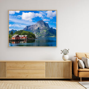 Norge – Hornelen och båthus vid Leirgulen | Canvas