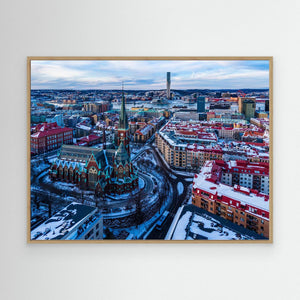 Oscar Fredriks kyrka Göteborg – stadsbild mot Göta älv och Karlatornet | Canvas