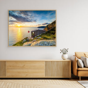 Solnedgång vid Dosabu stormjakthytte – Bremangerlandet, Norge | Canvas