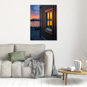 Solnedgång vid Nya Varvet i Göteborg – Canvas med modern arkitektur