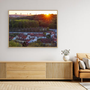 Solnedgång över Änggården och Älvsborgsbron | Canvas från Göteborg