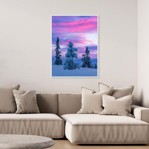 Vintermorgon i Lofsdalsfjällen – Snötyngda granar i rosa gryningsljus | Canvas