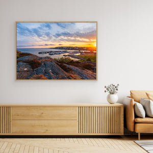 Solnedgång över Hällsvik småbåtshamn - CANVAS