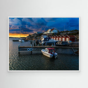 Solnedgång vid småbåtshamnen på Nötö – Hisingen Göteborg | Canvas